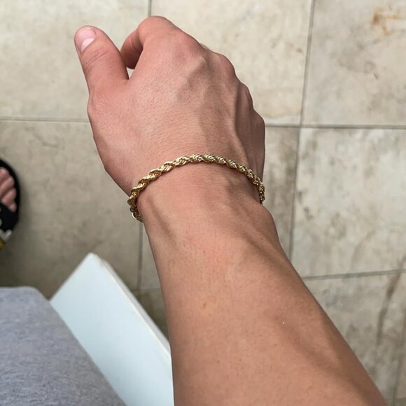 Barzel 18K Gold Plated Rope 3MM Gold Chain Bracelet - Picture 3 of 5